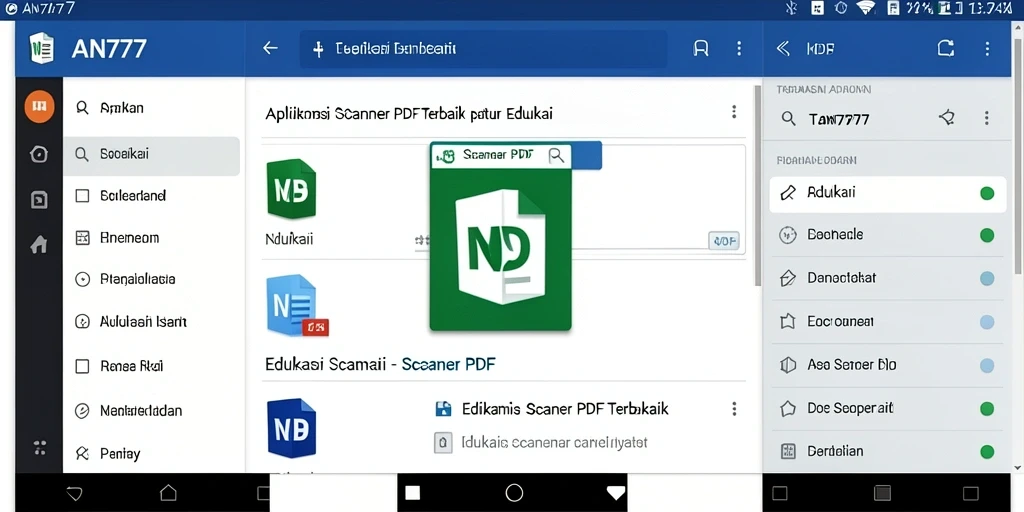 Antarmuka pengguna AN777 untuk pemindaian dokumen PDF.