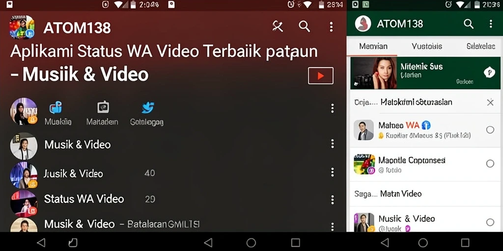 Antarmuka ATOM138 menampilkan banyak pilihan video untuk status WA.