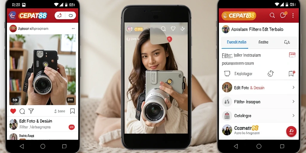 Antarmuka pengguna CEPAT88 dengan berbagai pilihan filter Instagram.