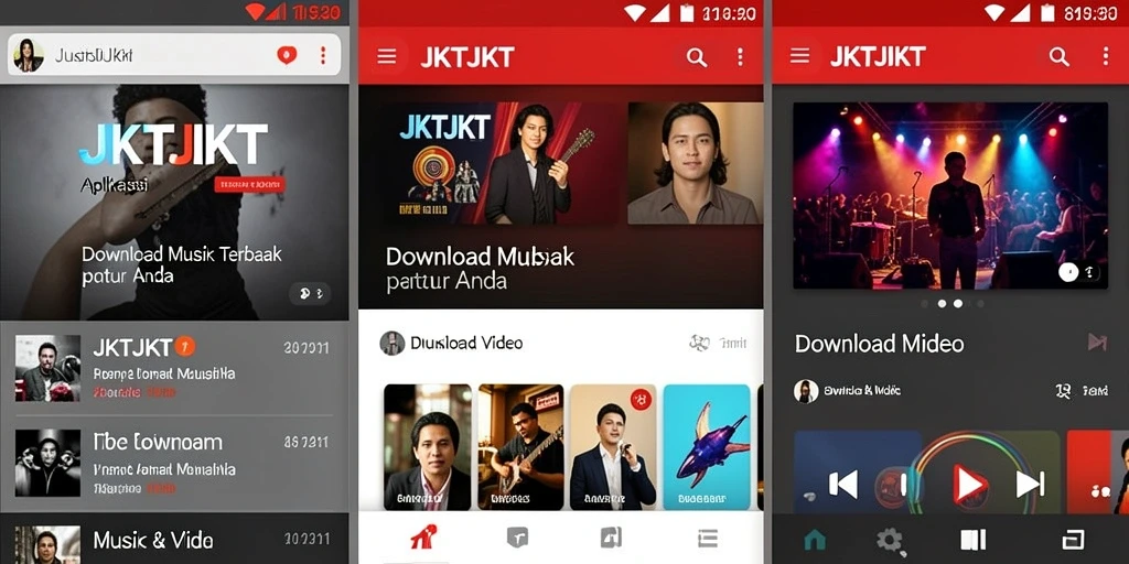 Tampilan antarmuka JKTJKT dengan fitur Download Musik yang mudah digunakan.