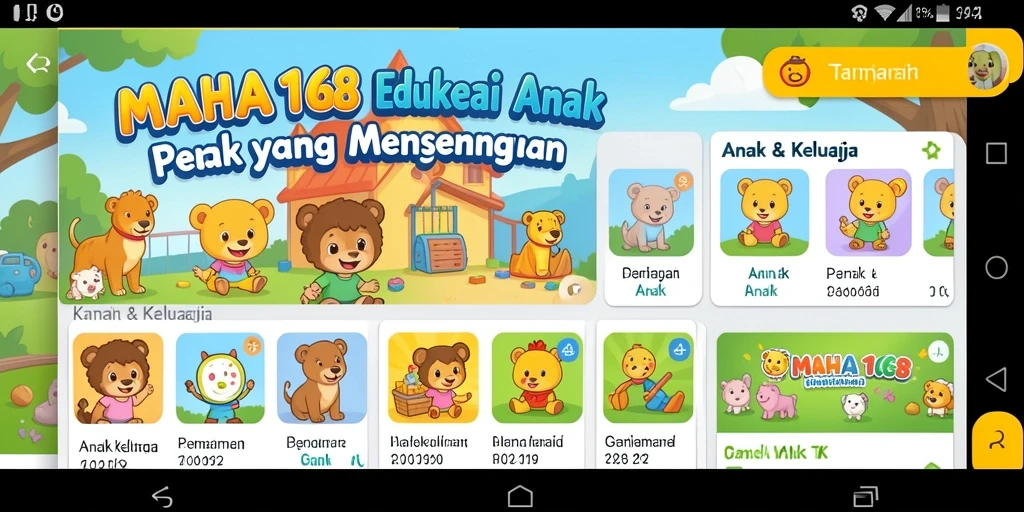 Antarmuka ceria dan permainan edukatif untuk anak-anak.