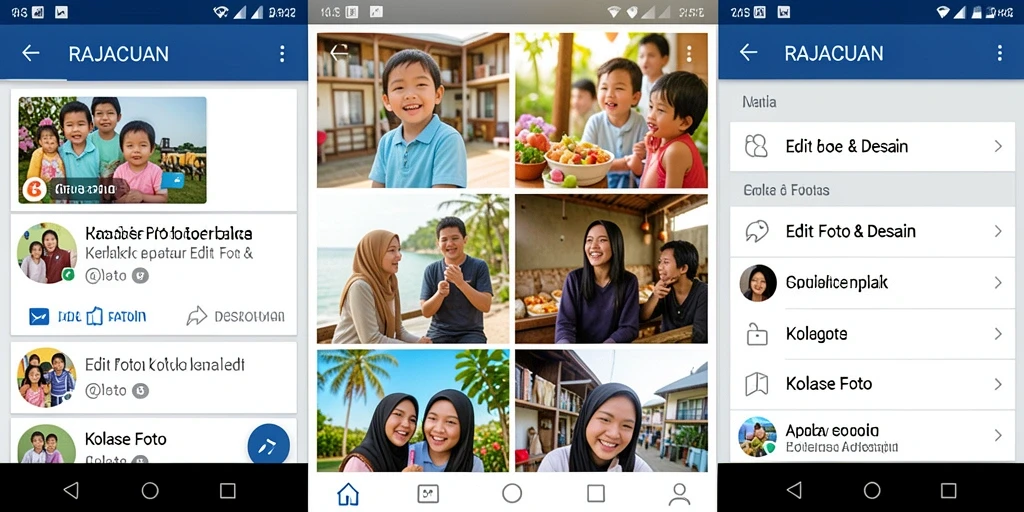 Antarmuka RAJACUAN menampilkan fitur kolase foto yang kreatif dan menarik.