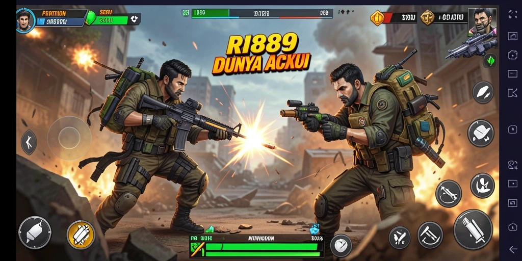 Screenshot utama RI889 menampilkan aksi pertempuran yang mendebarkan.